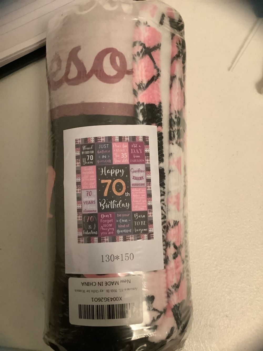 70th Birthday Pink and Black Fleece Throw Blanket - Ideal Home Party Gift